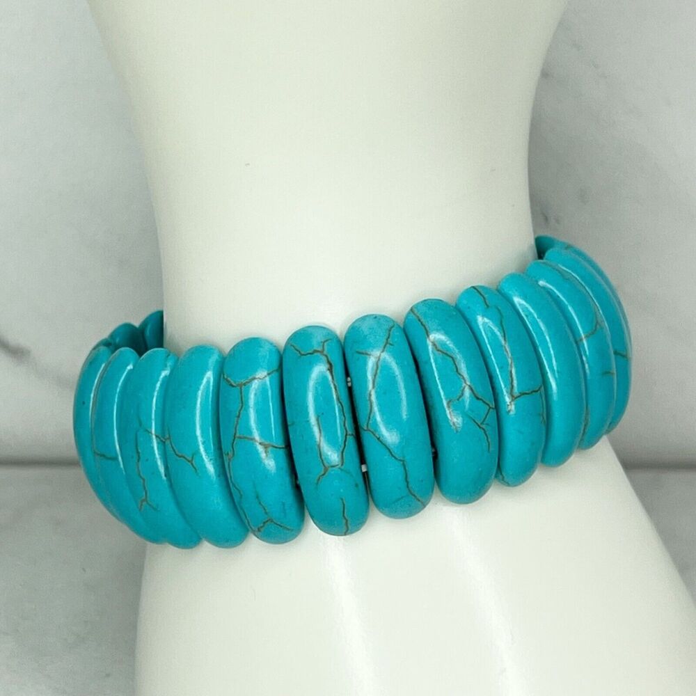 Faux Turquoise Flat Back Beaded Stretch Bracelet